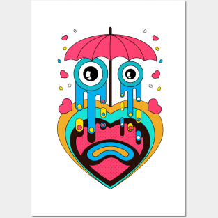 Cartoon heart under an umbrella Posters and Art